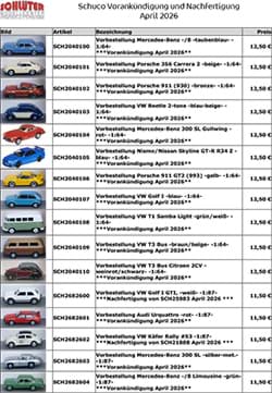 Picture of Schuco Vorankündigung und Nachfertigung April 2026