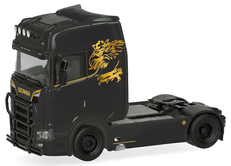 Bild von Vorbestellung Scania CS 20 HD Zugm. mit Lampenbügel und Rammschutz 2achs, schwarz mit goldenem Greif  (NH09/10.2026)