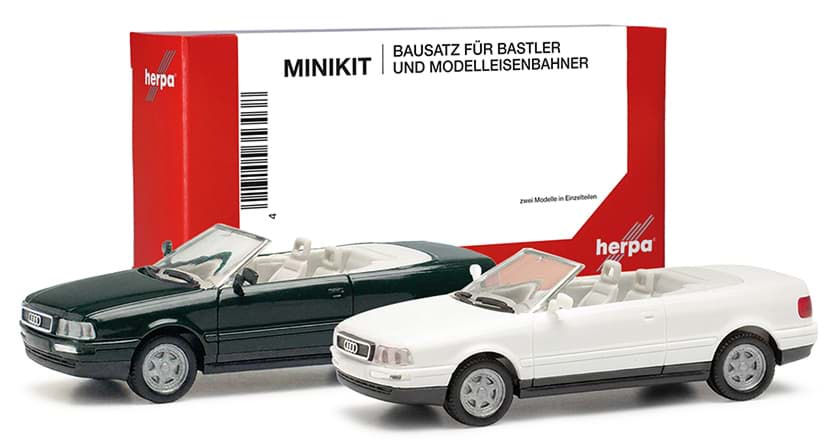 Bild von Vorbestellung Audi Cabrio, mintgrün und alpinweiß (2 Stück) (Farbvariante) -MiniKit-   (NH11/12.2026)
