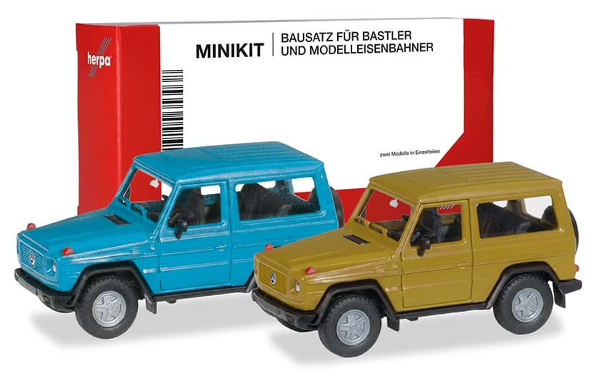 Bild von Vorbestellung MB G-Klasse, chinablau und currygelb (2 Stück) (Farbvariante) -MiniKit-   (NH11/12.2026)