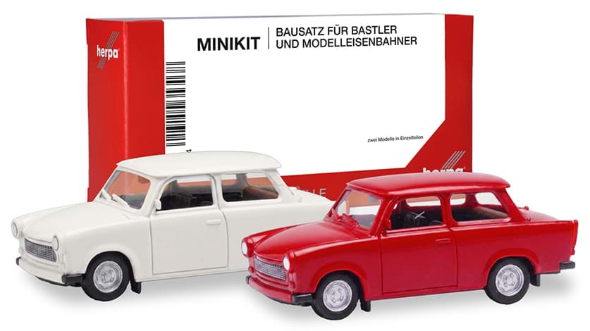 Bild von Vorbestellung Trabant 601 Limousine, weiß/verkehrsrot (2 Stück) (Farbvariante) -MiniKit-   (NH11/12.2026)