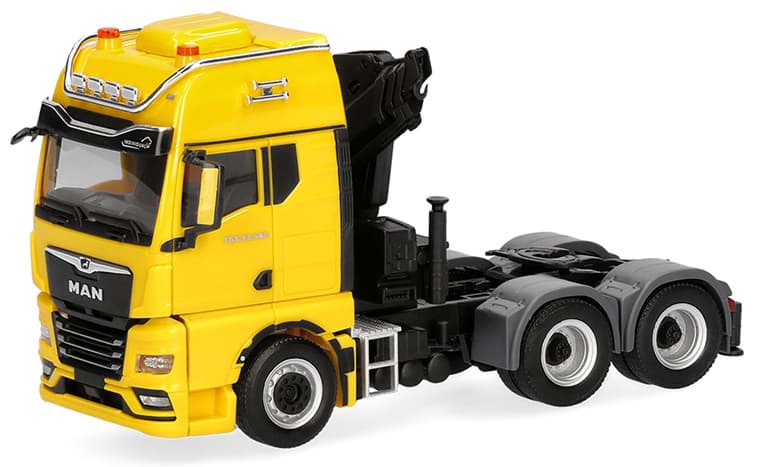 Bild von MAN TGX GX Schwerlastzugm. mit Ladekran 3achs, gelb -- MAN Promotion-Modell --
