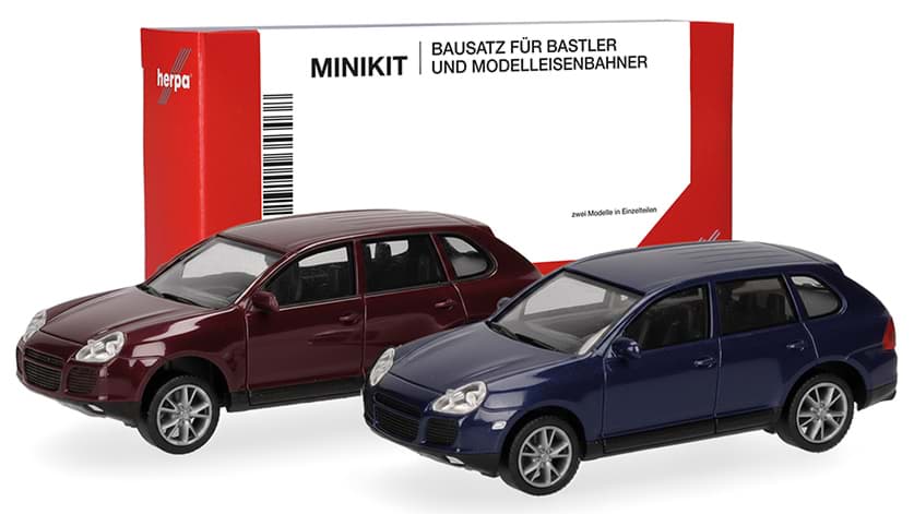 Bild von Vorbestellung Porsche Cayenne Turbo, rot und meerblau (2 Stück) (Farbvariante) -MiniKit-  (NH01/02.2027)